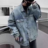 MIJKO Mens Jacket Ripped Patch Denim Jacket