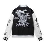 Amiri Jacket AMI Embroidered Angel Pattern Lapel Baseball Jacket for Men and Women