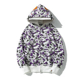 Bathing Ape Hoodie Shark with Camo Hooded Cardigan Zip Sweater Double Hat Jacket