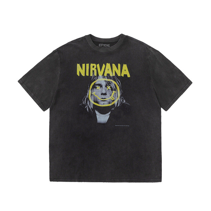 Men Vintage T-Shirts vintage Nirvana Koben print vintage washed old short sleeves