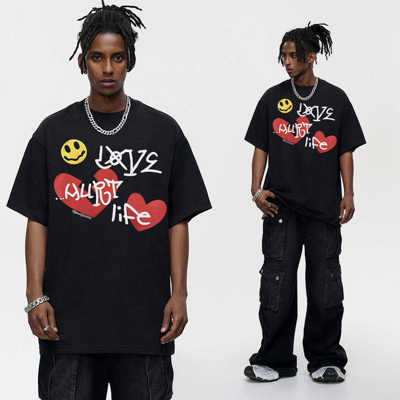 Vintage T-shirts Summer Love Graffiti Short Sleeve T-Shirt
