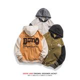 Men Jacket Spring Colorblock Hood Baseball Uniform Men's Baggy Casual Jacket Jacket