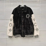 CHH Chrome Heart Coat Vintage embroidery black and white color matching loose lamb wool cotton jacket