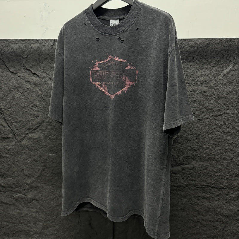 Men Vintage T-Shirts SAINT MICHAEL "HARLEY DAVIDSON" Washed Black Tee