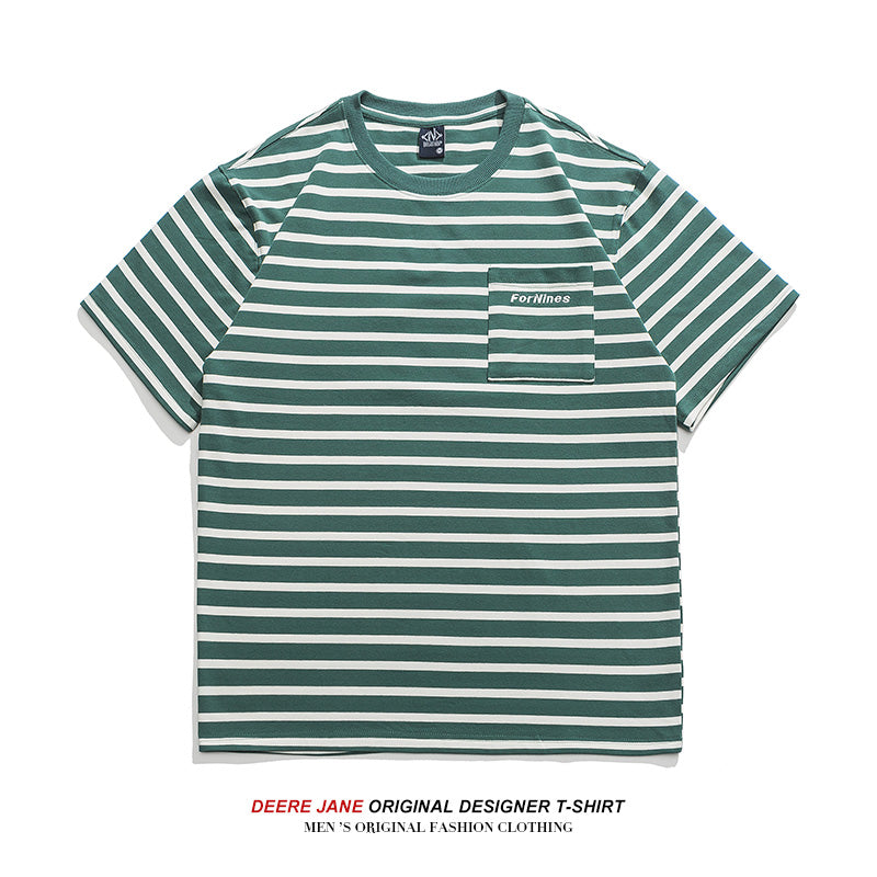 Men's T-Shirts Striped Short-Sleeved T-shirt Men's Loose Casual