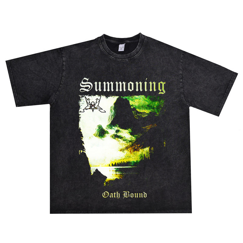 Rock Star T Shirt Austrian Summer Band Printed T-shirt Short Sleeve Loose Washed-out Distressed