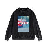 Purple Brand Distressed Sweatshirt Fashion Washed Black Long Sleeves Top