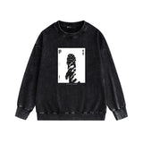 Purple Brand Distressed Sweatshirt Fashion Washed Black Long Sleeves Top