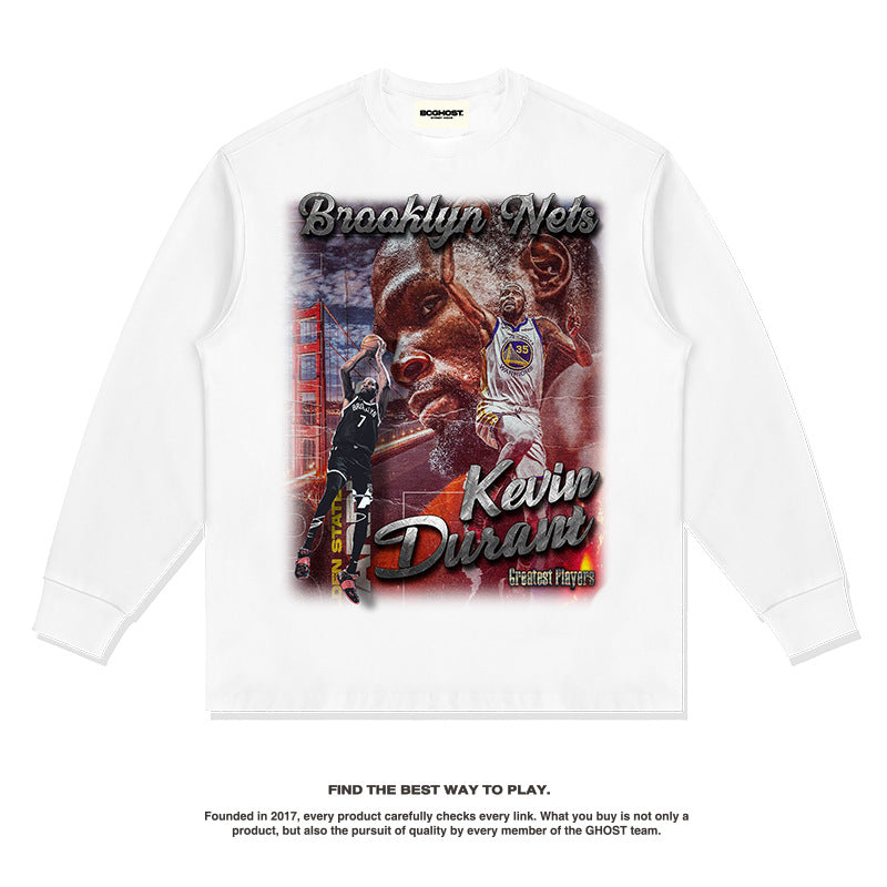 Nba Long Sleeve Shirt Long Sleeve T-shirt Washed Old Fashion Brand Cotton Loose round Neck