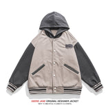 Men Jacket Spring Colorblock Hood Baseball Uniform Men's Baggy Casual Jacket Jacket