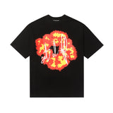 Denim Tears T Shirts Flame Wood Cotton Printed Loose Short Sleeve T-shirt