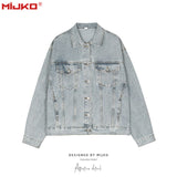 MIJKO Mens Jacket Washing Water Distress Unisex Denim Jacket