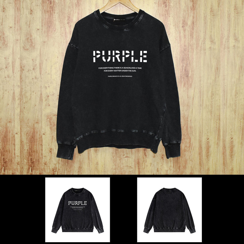 Purple Brand Distressed Sweatshirt Fashion Washed Black Long Sleeves Top