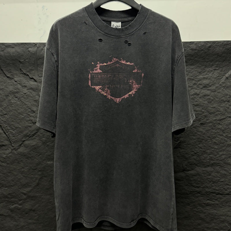 Men Vintage T-Shirts SAINT MICHAEL "HARLEY DAVIDSON" Washed Black Tee