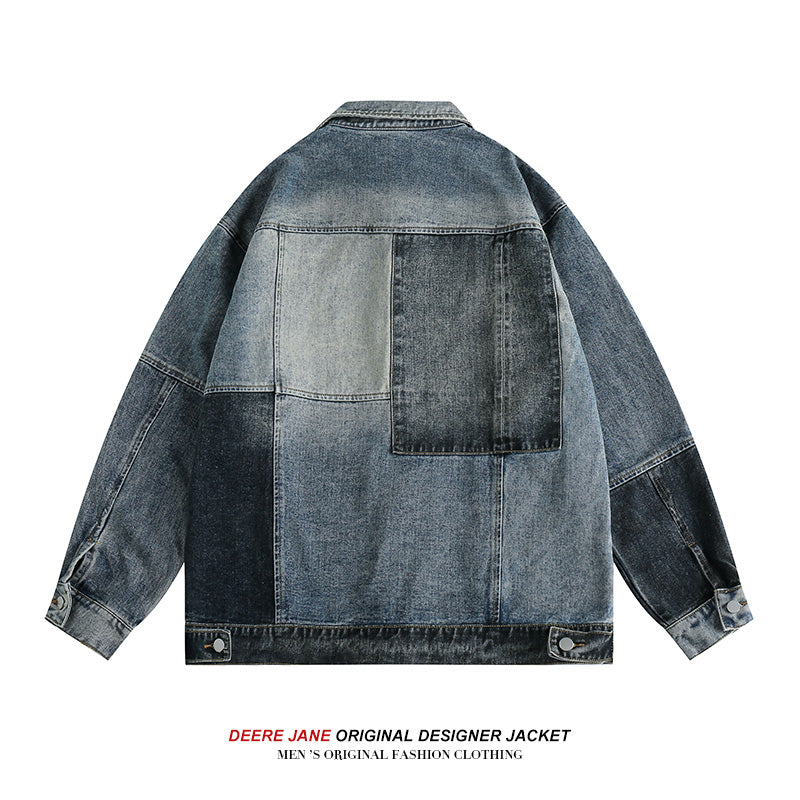 Men Jacket Spring Patchwork Denim Jacket Men's Loose Fashionable Casual Jacket