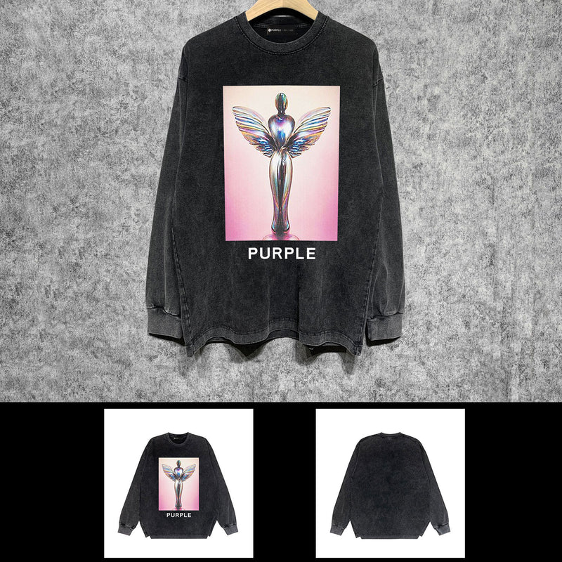 Purple Brand Distressed Long Sleeve Shirt Fashion Distressed Loose Long-sleeved Top