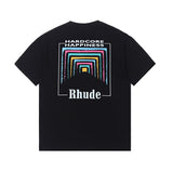 Rhude T Shirt Rainbow Square Circle Printed Short Sleeve T-Shirt