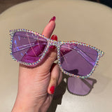 Trendy punk glasses square frame sparkling diamond