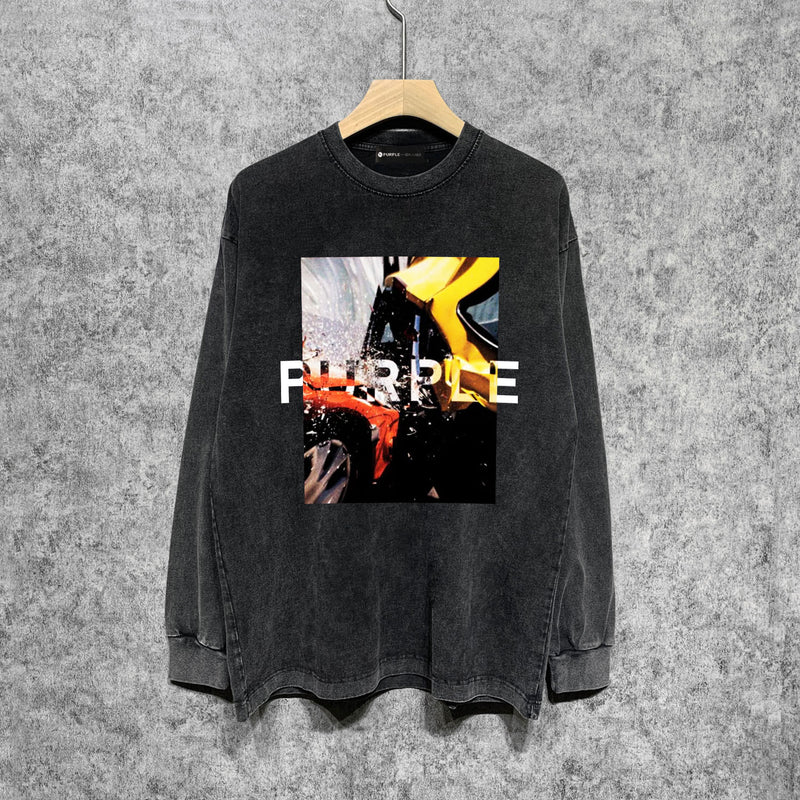 Purple Brand Distressed Long Sleeve Shirt Fashion Distressed Loose Long-sleeved Top