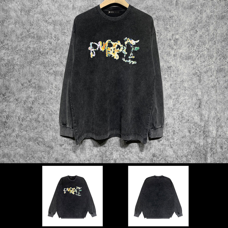 Purple Brand Distressed Long Sleeve Shirt Fashion Distressed Loose Long-sleeved Top
