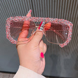 Trendy punk glasses double beam rhinestones