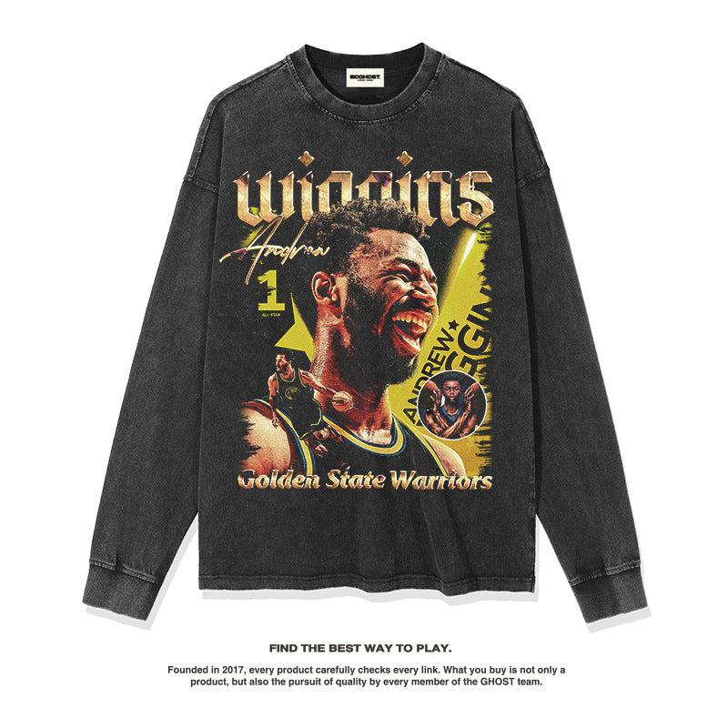Nba Long Sleeve Shirt Basketball Jersey Long Sleeve T-shirt Loose Washed-out Distressed
