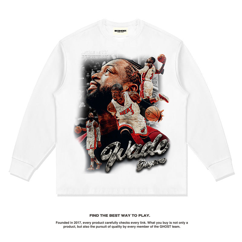 Nba Long Sleeve Shirt American Retro Street Cotton