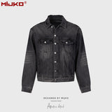 MIJKO Mens Jacket MIJKO Ripped Patch Mainstream Fashion Denim Jacket