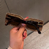 Trendy punk glasses rectangular sparkling diamond sunscreen uv protection