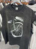 Men Vintage T-Shirts Saint Michael Bicycle Printing Washing Water Old Short Sleeves