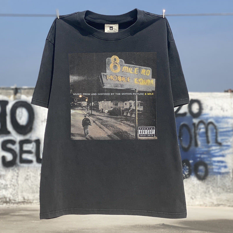Mens Vintage T-Shirts vintage washed do old short sleeves Jerry Eminem eight miles