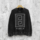 Purple Brand Distressed Sweatshirt Fashion Washed Black Long Sleeves Top