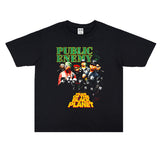 Rock Star T Shirt Hip-Hop Rap Public Enemies Band Washed Distressed T-shirt Short Sleeve