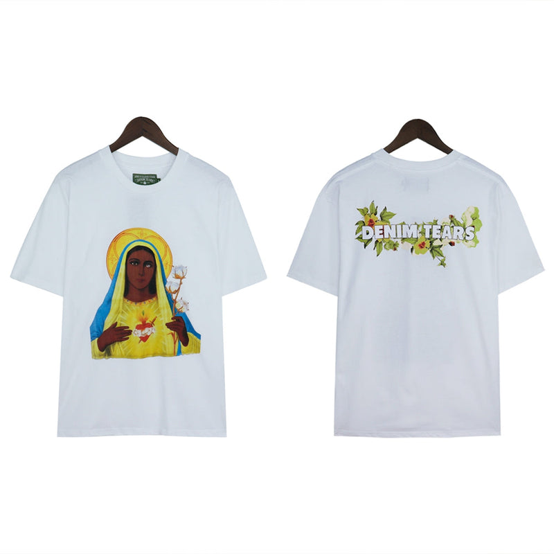 Denim Tears T Shirts Kapok T-shirt Vintage Woman Avatar Oil Painting round Neck Short Sleeve