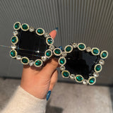 Trendy punk glasses full diamond wide legs uv protection