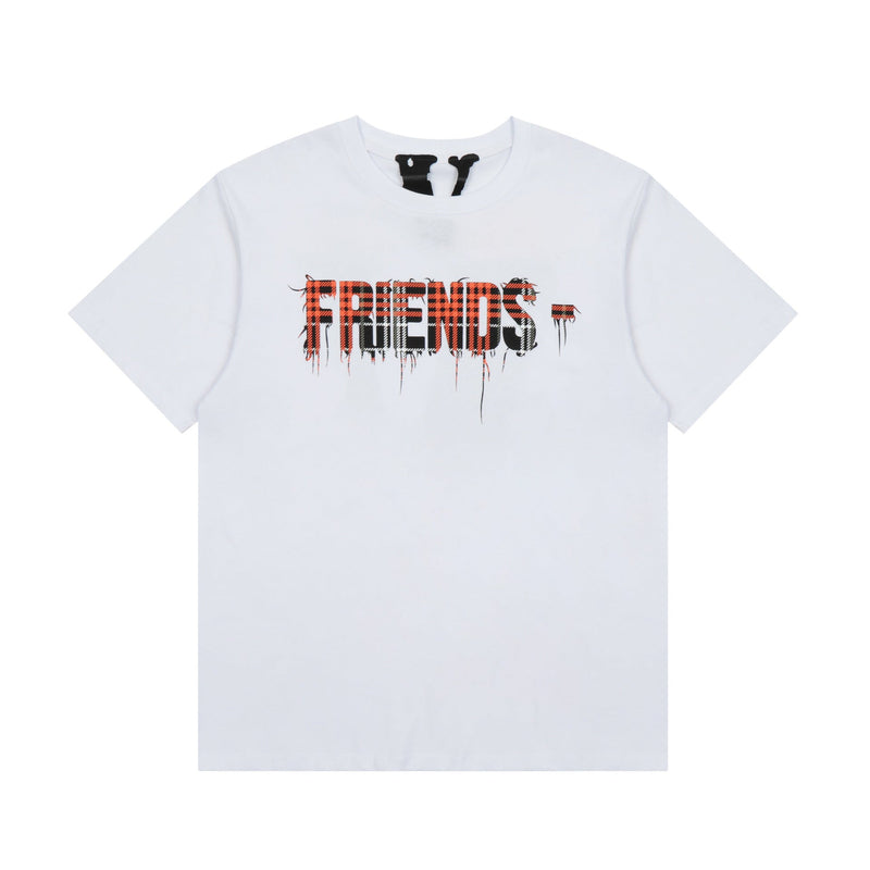Vlone T Shirt Spring and Summer Plaid Big V Letter