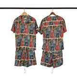 Rhude T Shirt Cartoon Graffiti Letter Casual Short Sleeve Shirt Shorts