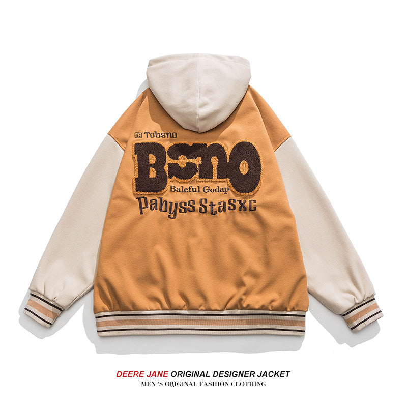 Men Jacket Spring Colorblock Hood Baseball Uniform Men's Baggy Casual Jacket Jacket