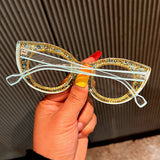 Trendy punk glasses cat eye full diamond anti-blue light retro