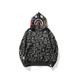 Bathing Ape Hoodie Checkered Embroidered Black and Grey Sweater Zipper Hooded Jacket Cardigan
