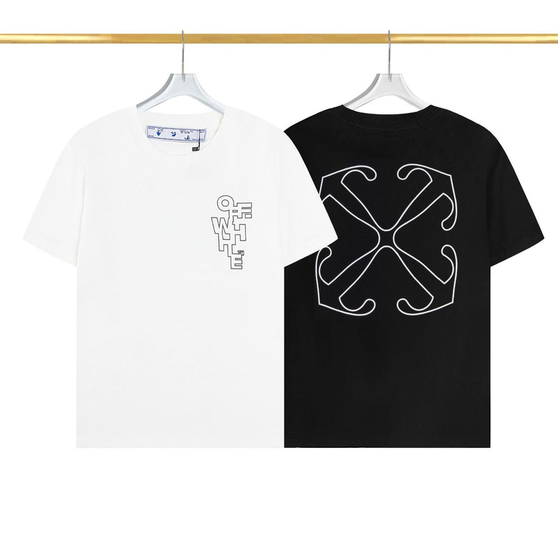 Off White T Shirts OW Mechanical Letter Pattern Crew Neck Pullover Short Sleeves