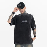 ERD T Shirts Washed Embroidery Retro Short Sleeve T-shirt Men