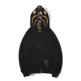 Bathing Ape Hoodie Camouflage Shark Double Hat Jacket Men's Autumn and Winter Cardigan Zipper Embroidered Hooded Sweater