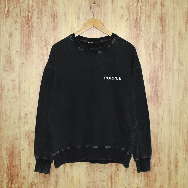 Purple Brand Distressed Sweatshirt Fashion Washed Black Long Sleeves Top