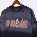 Palm Angle Sweatshirt Palm Angels Washed Flame Print Long Sleeve Crew Neck Sweater Men and Women
