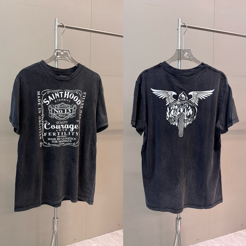 Men Vintage T-Shirts NELGHBDRHODD23ss & Saint Michael Acid Washed Tee