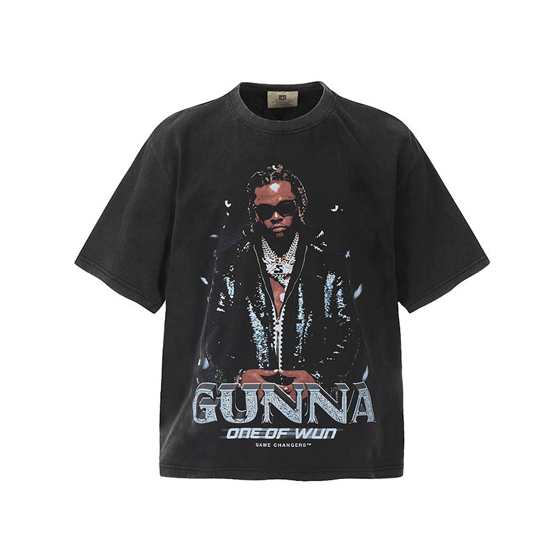 Men Vintage T-Shirts "One of Wun" Gunna Washed Distressed T-Shirts
