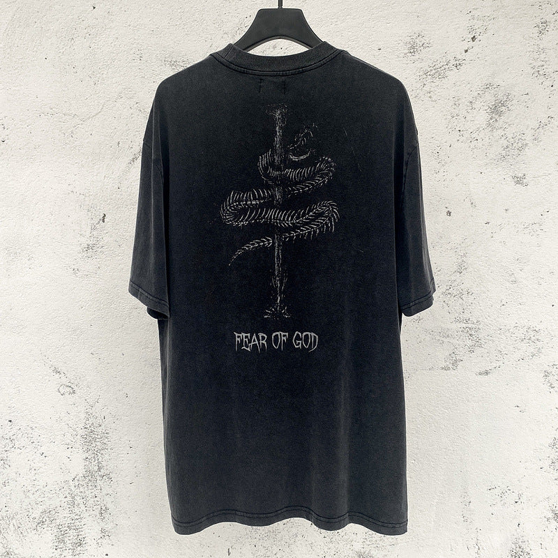 Men Vintage T-Shirts vintage Washing Water Old Short Sleeve FOG Fear of God Printing Casual