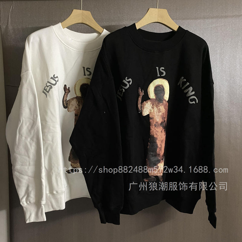 Jesus Is King Sweatshirt Fashion Brand Ins Turtleneck round Neck Sweater for Men and Women Hip Hop Loose Sports Casual Jacket