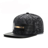 Trendy flat brimmed hat metal inlay